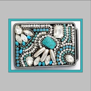 NWOT Turquoise, Crystal and Silver Belt Buckle